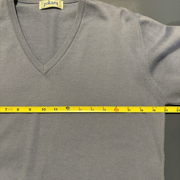 Vintage V-Neck Wool Blend Sweater Medium Blue Made in Spain Classic Minimalist - Picture 8 of 8